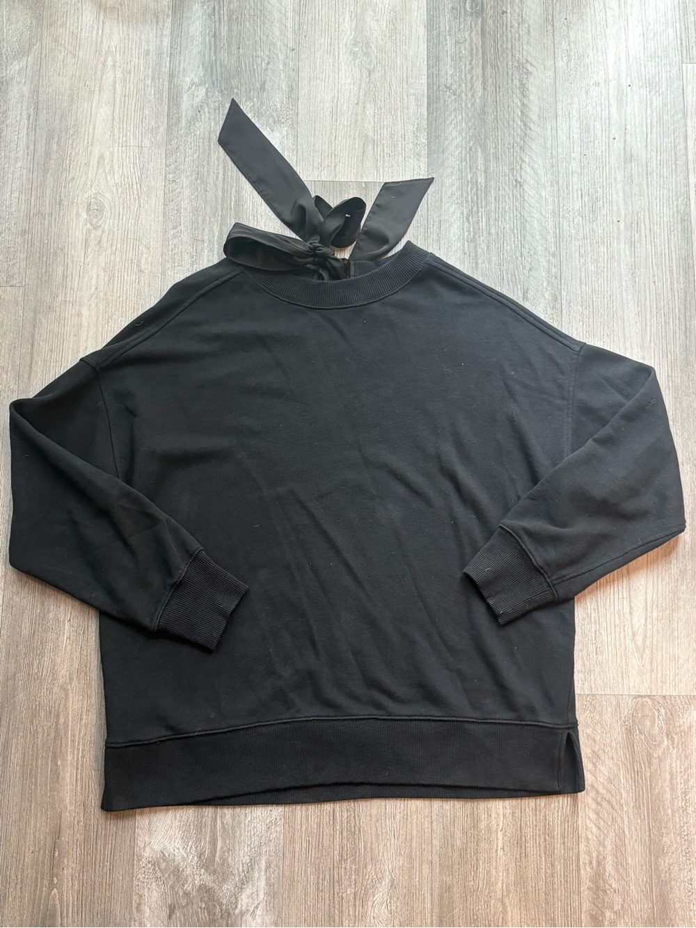 Aerie Black Satin Bow Back Oversized Crewneck Sweatshirt XS